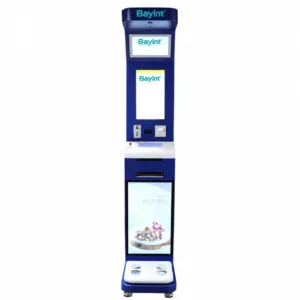 Bayint M55 height and weight machine, front view with advertising display