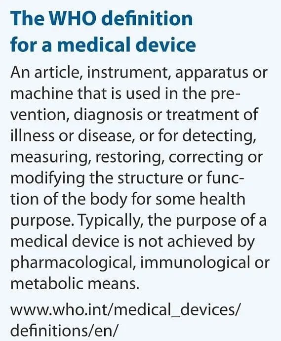 The WHO definition for a medical device