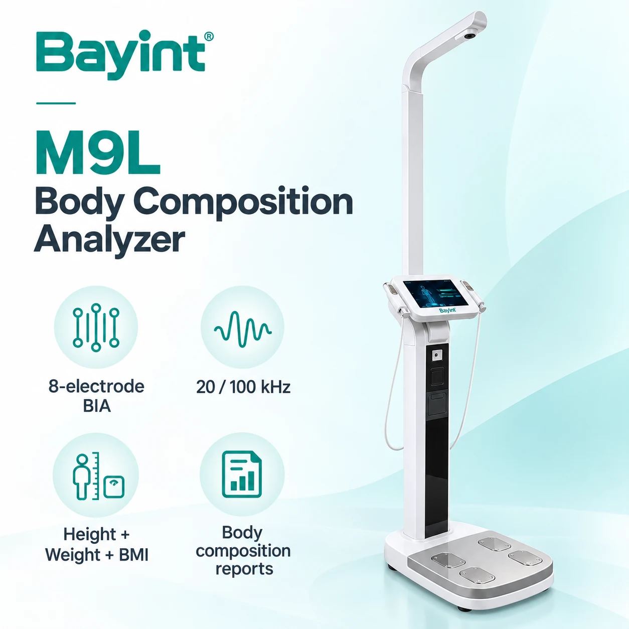 Bayint M9L analyzer with eight-electrode and dual-frequency BIA feature labels