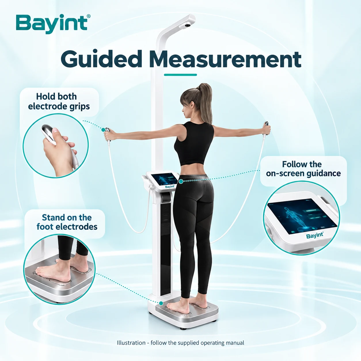 User holding the hand electrodes on the Bayint M9L body composition analyzer