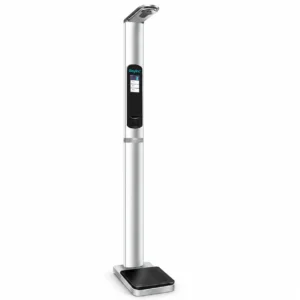 Bayint ultrasonic height and weight BMI scale with overhead sensor and integrated display on a white background